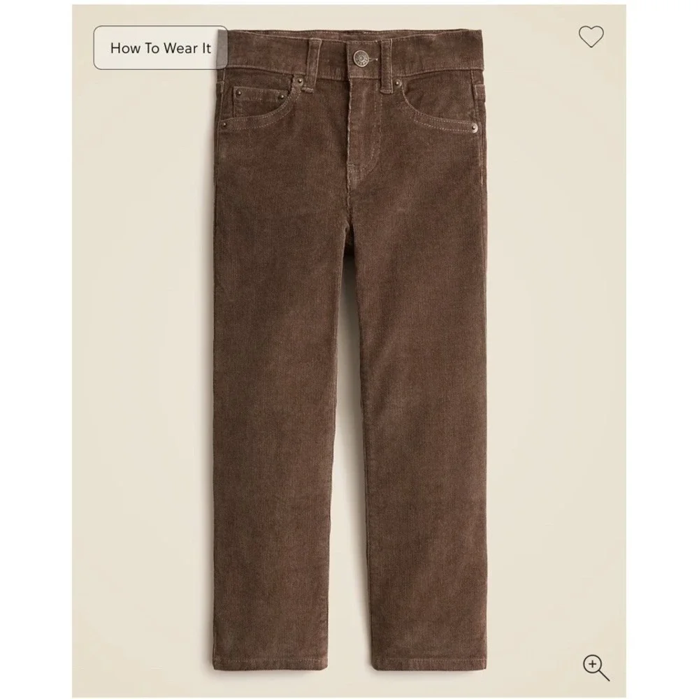 J Crew Crewcuts NWT Boys Straight stretch corduroy pant Raw Umber Brown Size 12
